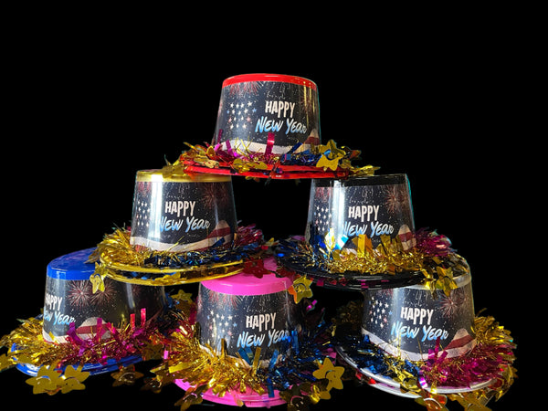 Happy New Year Plastic Hats - Assorted (1 Dozen)
