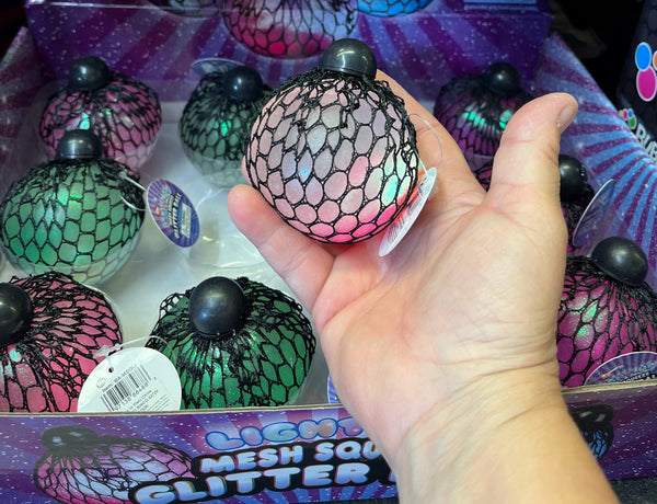 3" Light-up Mesh Squish Glitter Ball - Assorted (1 Dozen)