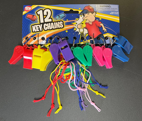 Neon Plastic Whistles w/ Cord (1 Dozen)