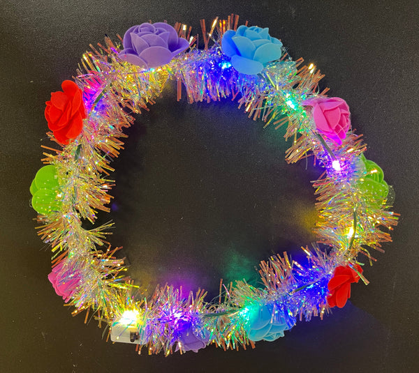 Light Up Flower Tinsel Headband - Assorted Colors (1 Dozen)