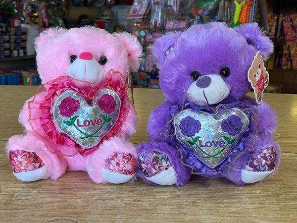 10” Bear With Heart - Pink/Purple (1 Unit)