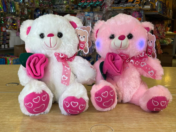 12” Bear W/Rose Flashing Cheeks and Music - Assorted Pink/White (1 Unit)